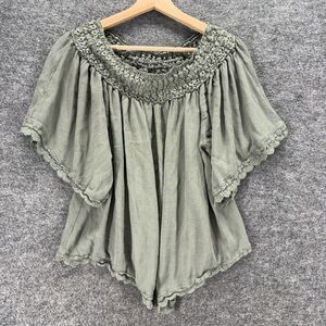 Hayden Blouse Women L Large Gray Short Sleeve Rayon Round Neck Pullover Casual